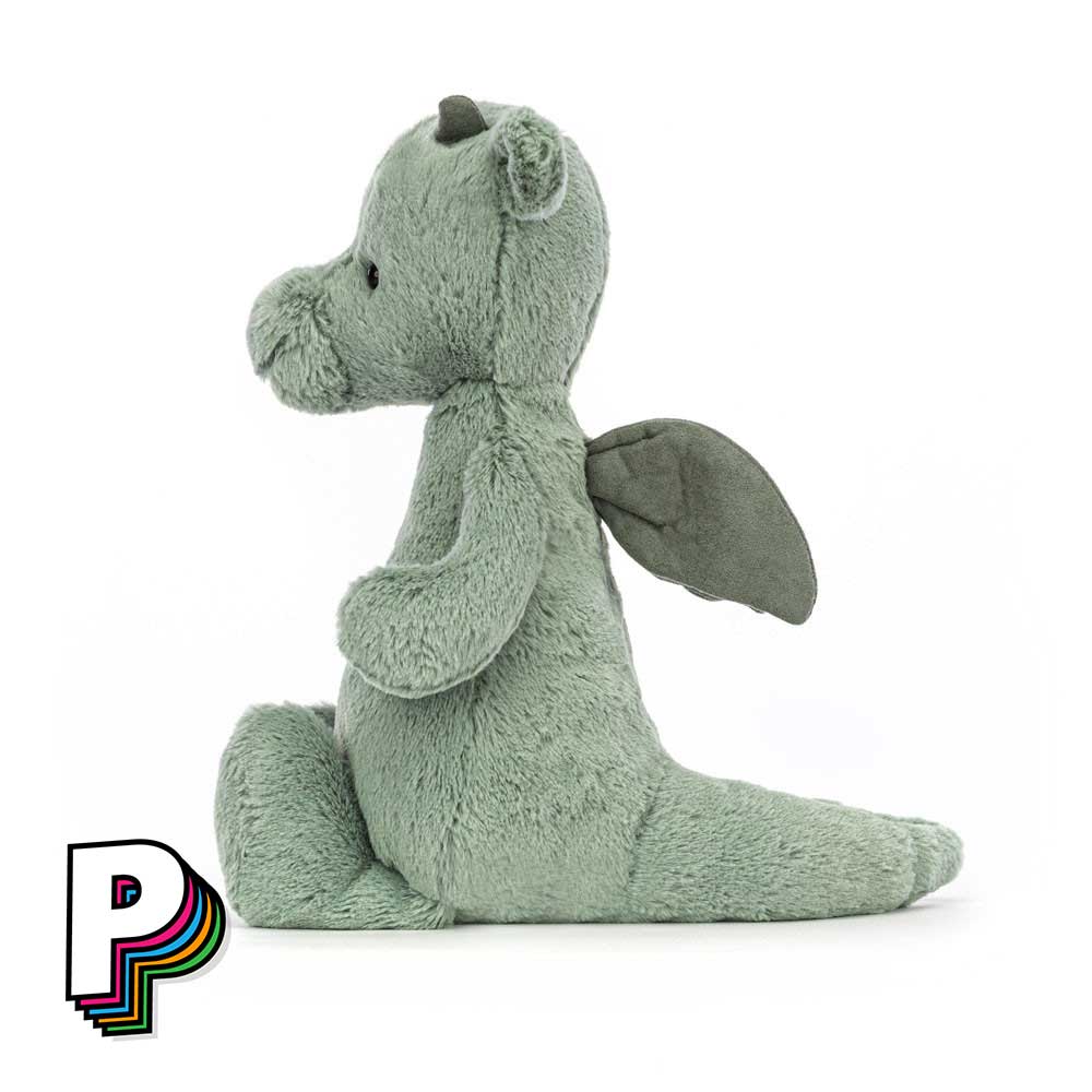 Peluche Dragon Vert Bashful Jellycat Medium de côté de côté
