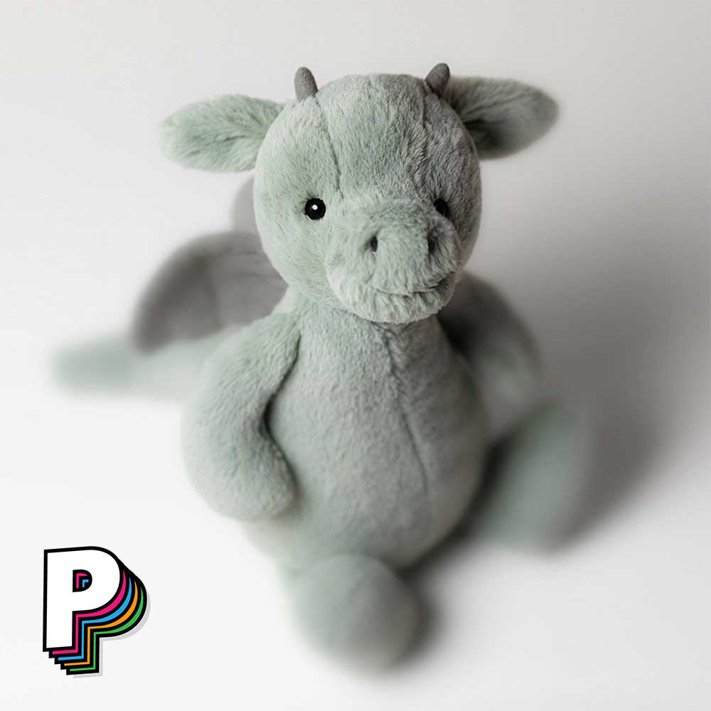 Détails visage Peluche Dragon Vert Bashful Jellycat Medium