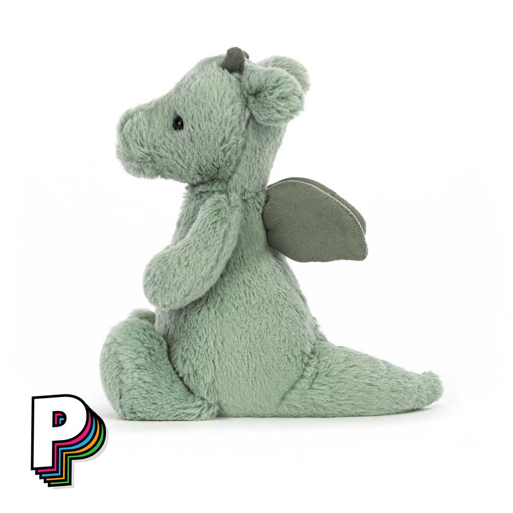 Peluche Dragon Vert Bashful Jellycat Small BASS6DGN de côté