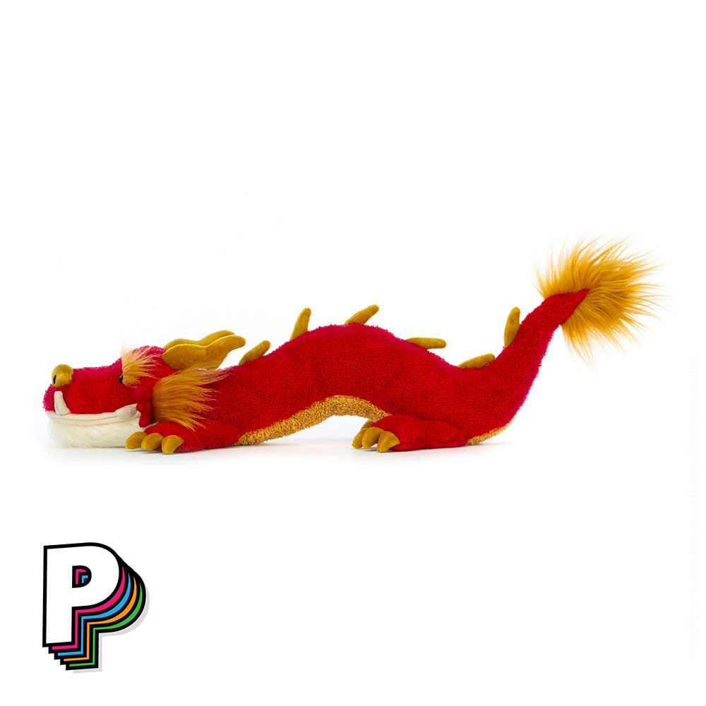 Peluche Dragon Oriental Rouge Doré Festival de Jellycat de côté