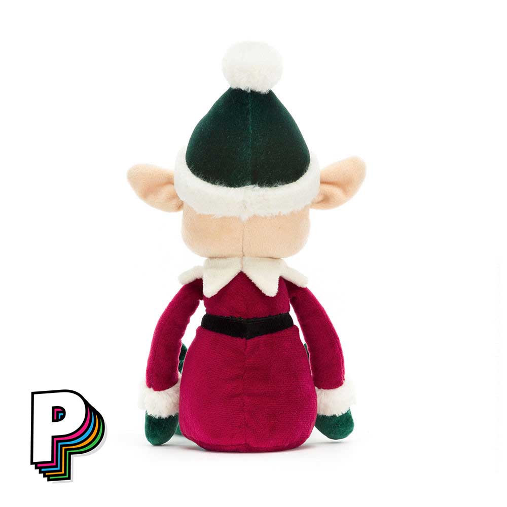 Peluche Eldo Elfe de Noël de Jellycat de dos
