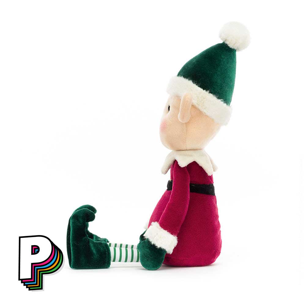 Peluche Eldo Elfe de Noël de Jellycat de côté
