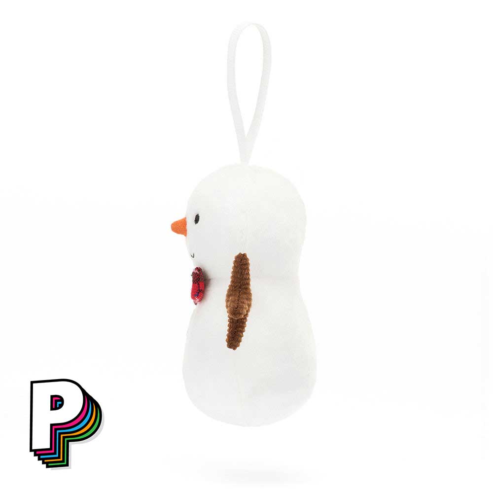 Peluche à suspendre Bonhomme de Neige Festive Folly de Jellycat de côté
