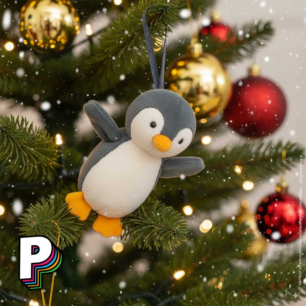 Peluche à suspendre Pingouin Festive Folly de Jellycat dans un sapin de Noël