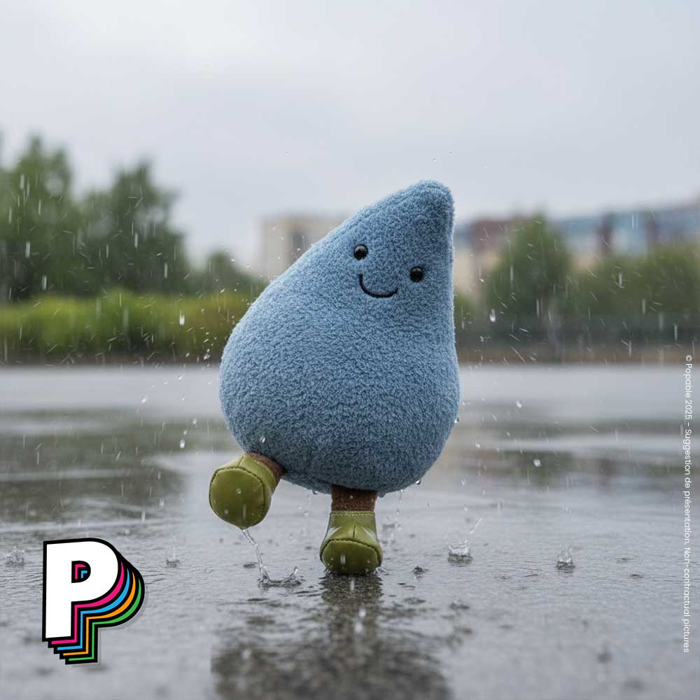 Peluche goutte d'eau Amuseables de Jellycat qui danse sous la pluie