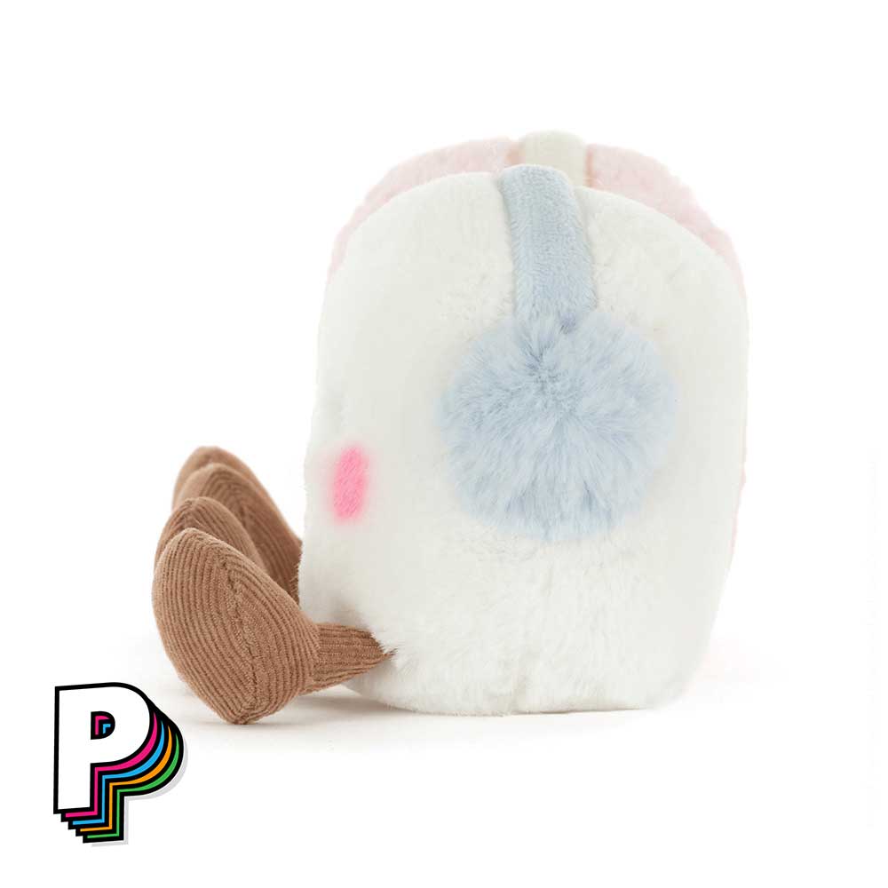 Peluche vue côté Duo guimauve hiver Rose et Blanc Marshmallows Toastie Amuseables de Jellycat