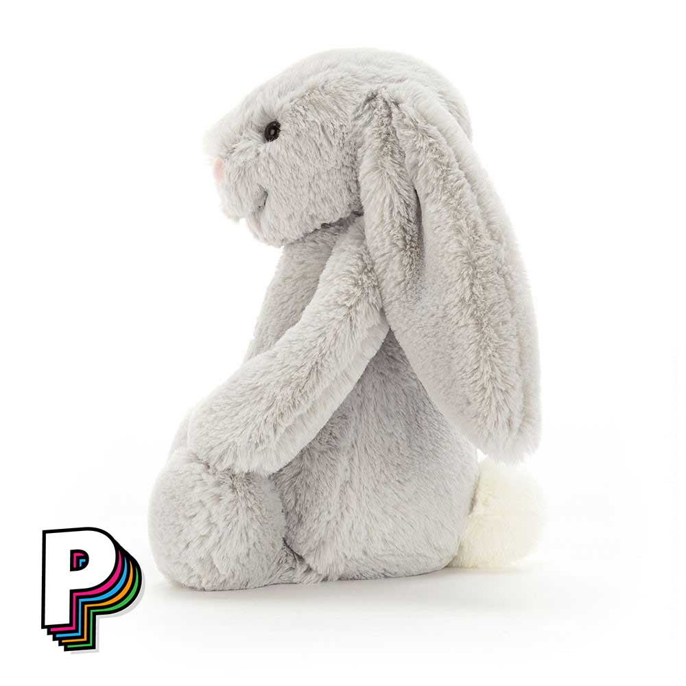 Peluche lapin silver medium Jellycat de côté