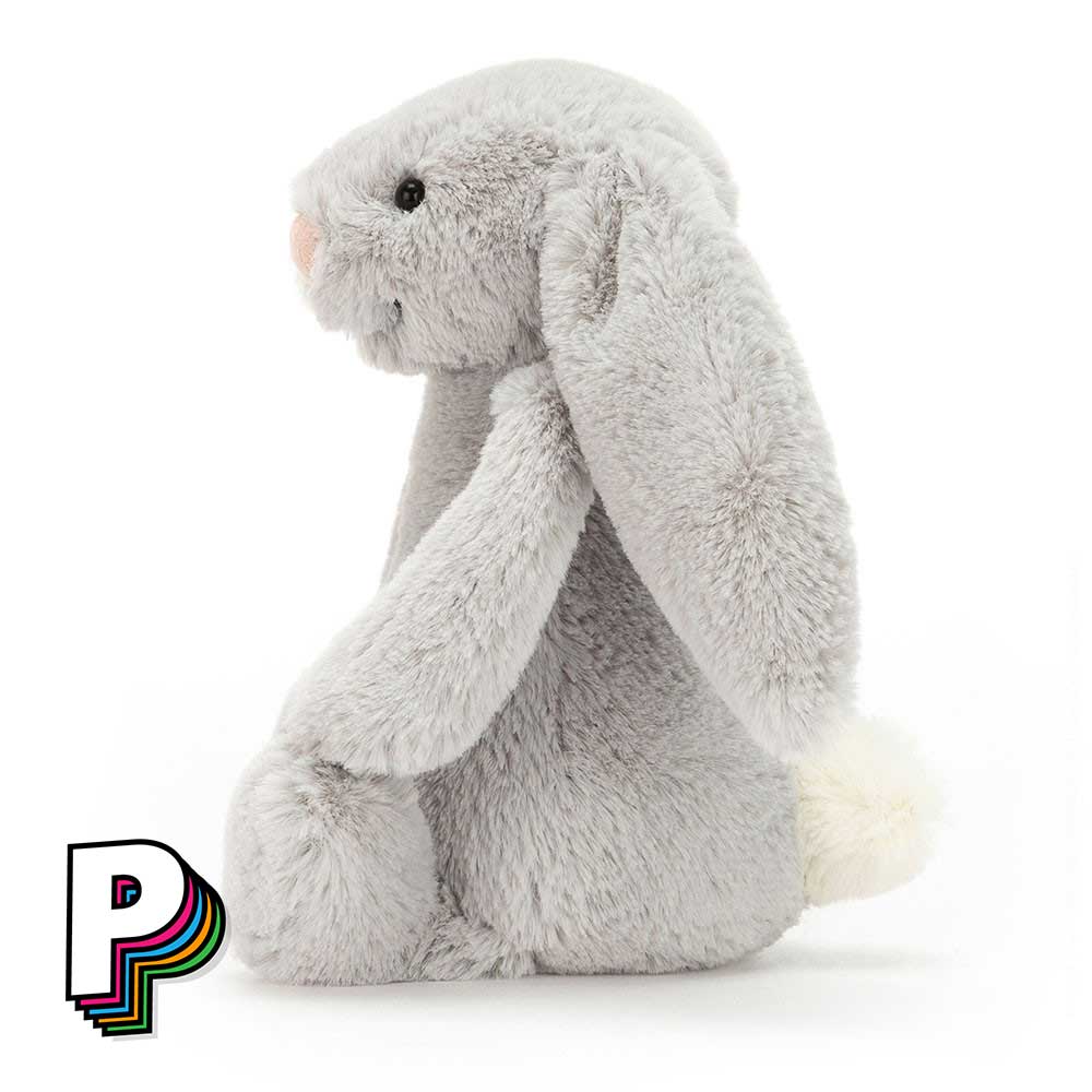 Peluche lapin silver small Jellycat de côté
