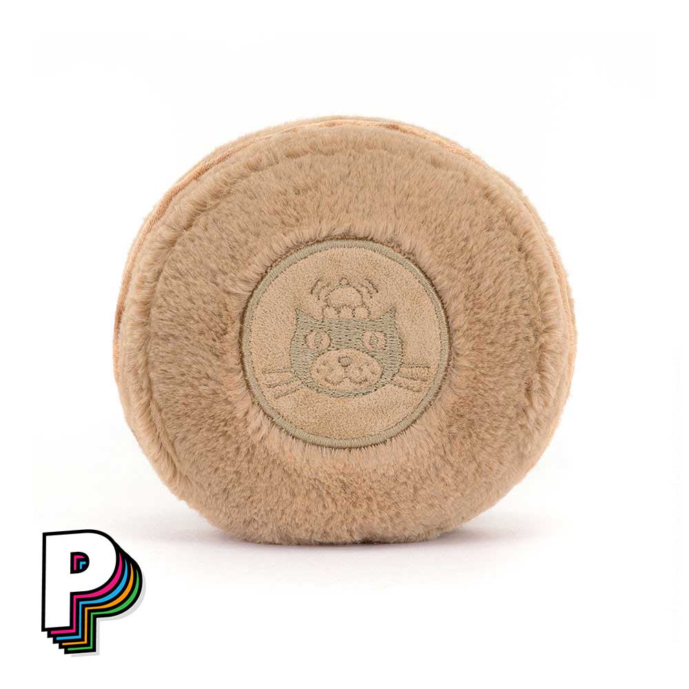 Dos peluche macaron chocolat avec logo Jellycat