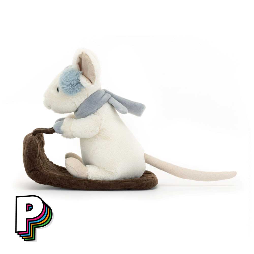 Peluche souris Merry en luge de Jellycat de côté