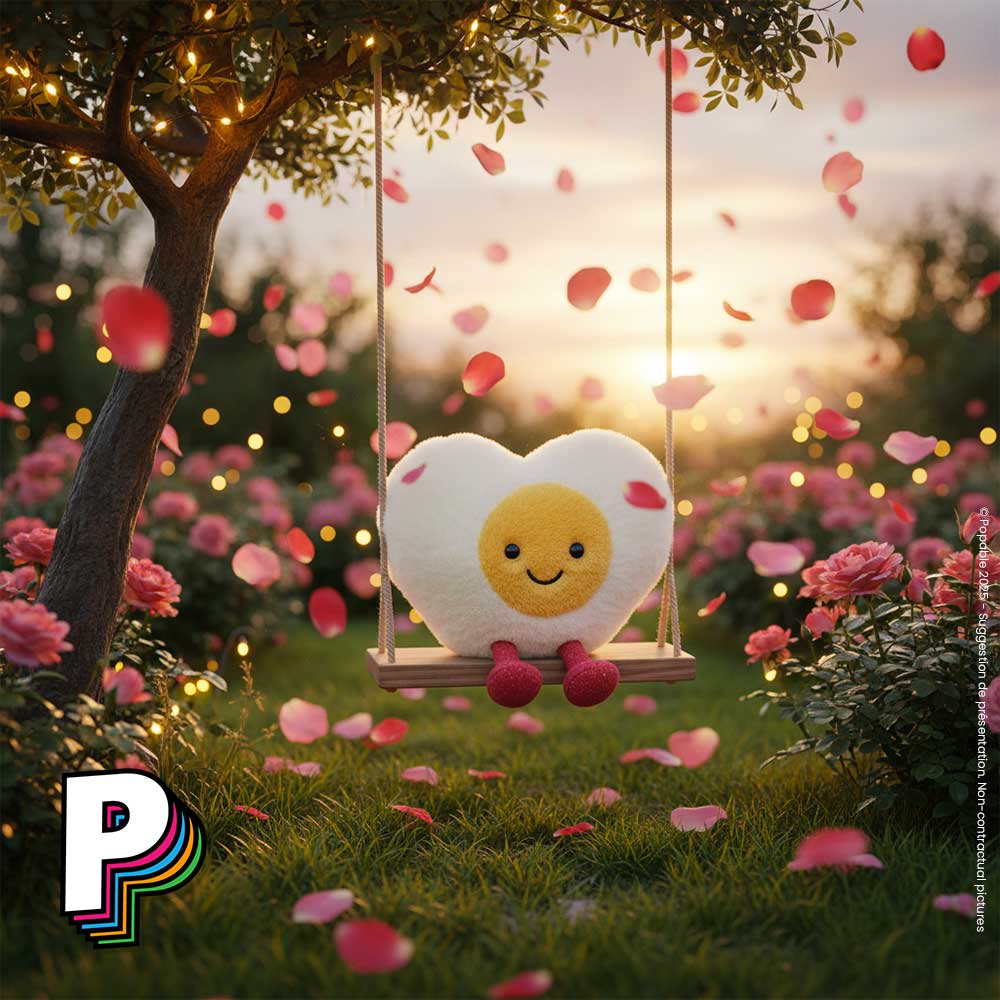 Peluche coeur oeuf Jellycat sur balançoire avec pétales A6BEHE