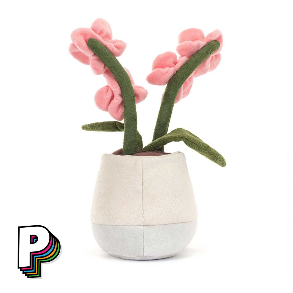 Peluche orchidée rose en pot Amuseables de Jellycat de dos