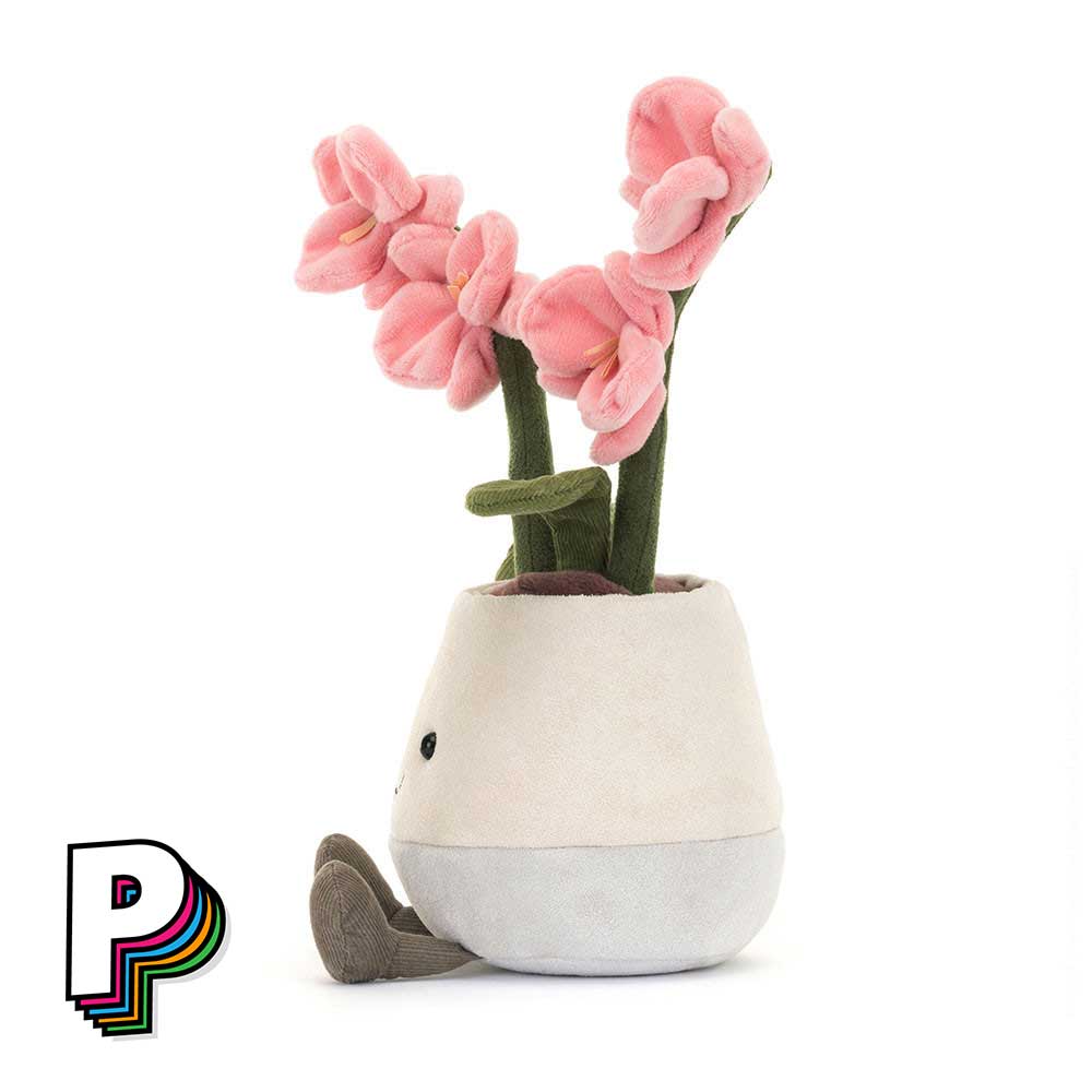 Peluche orchidée rose en pot Amuseables de Jellycat de côté