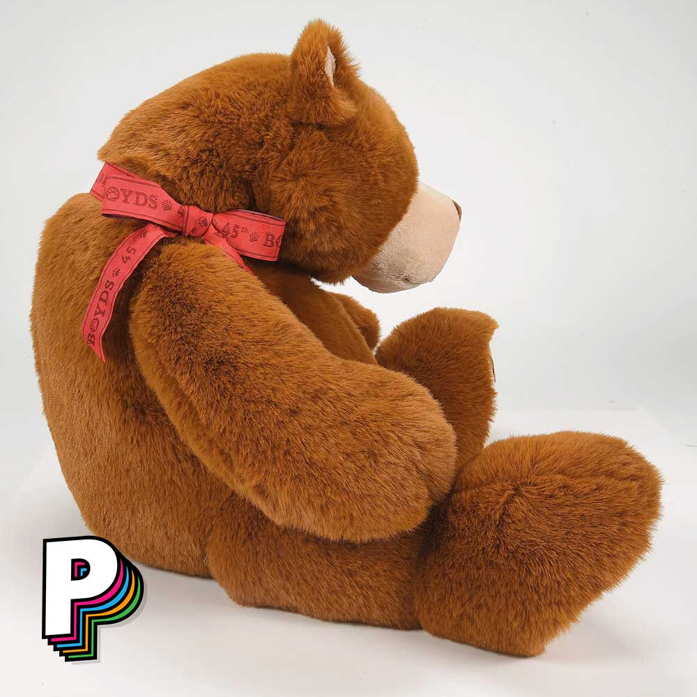 Peluche Ours Bubba 40cm Marron de Boyds Bears de côté avec détails du noeud