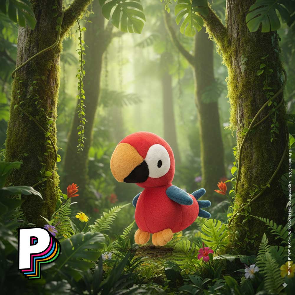 Peluche Perroquet Bodacious Beak de Jellycat dans la jungle