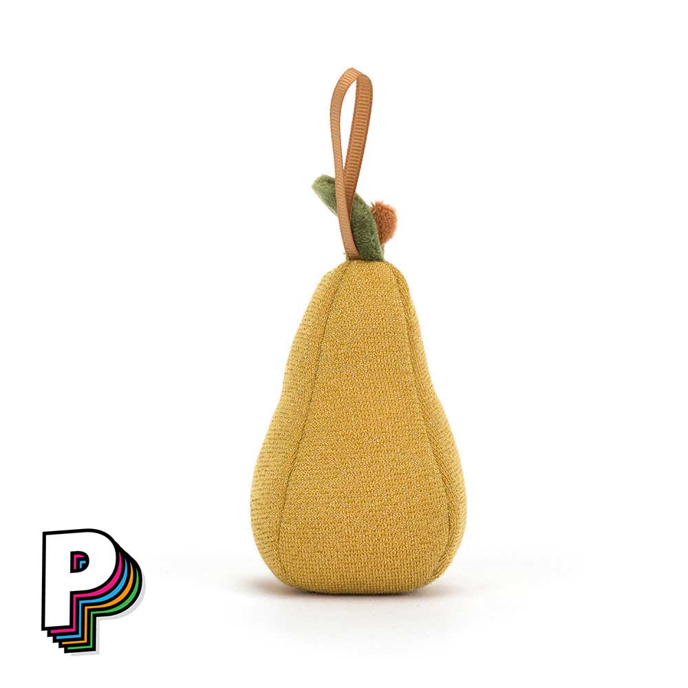 Peluche poire dorée à suspendre de Jellycat de dos