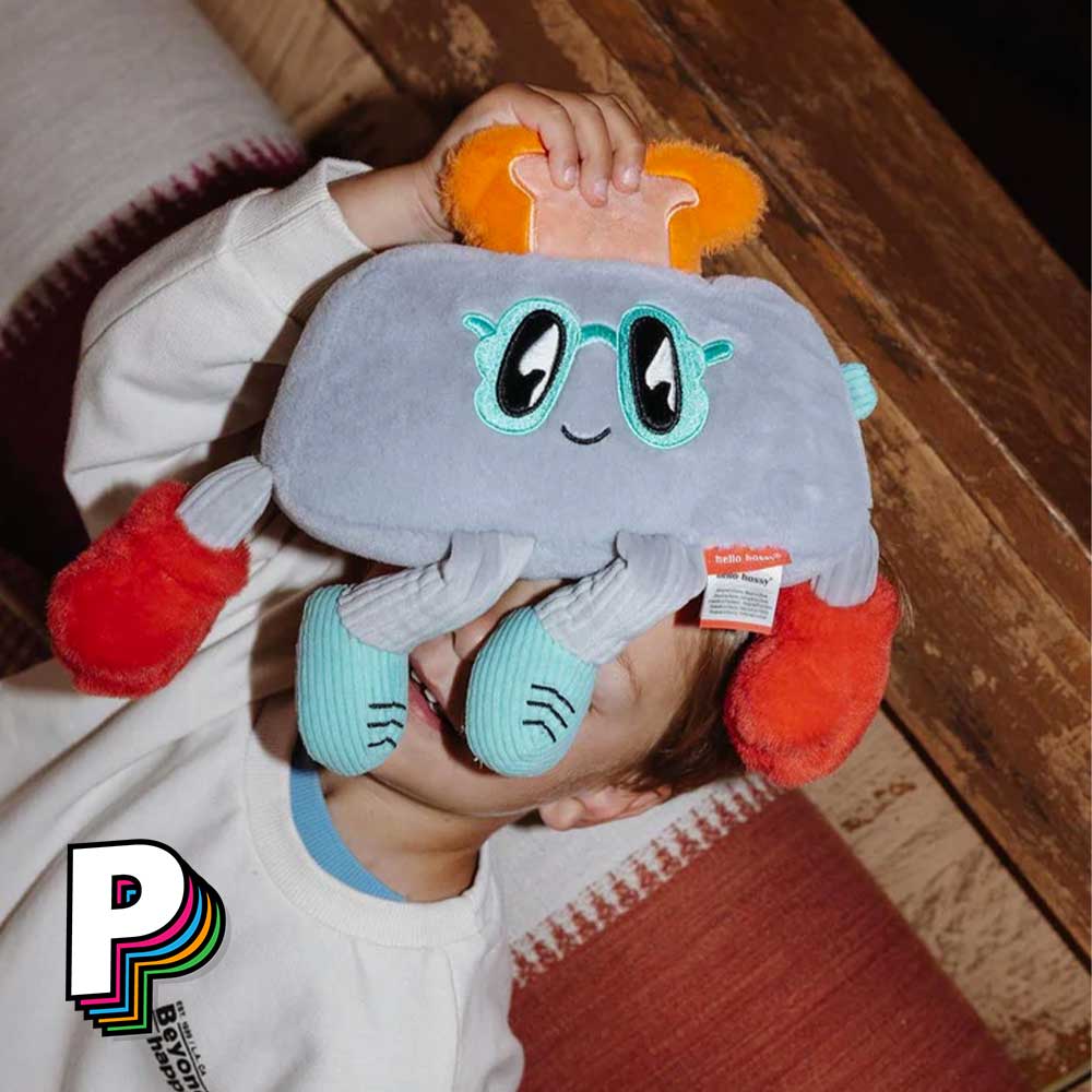 Peluche Grille-Pain Boxeur Punchy Toaster de Hello Hossy avec garçon