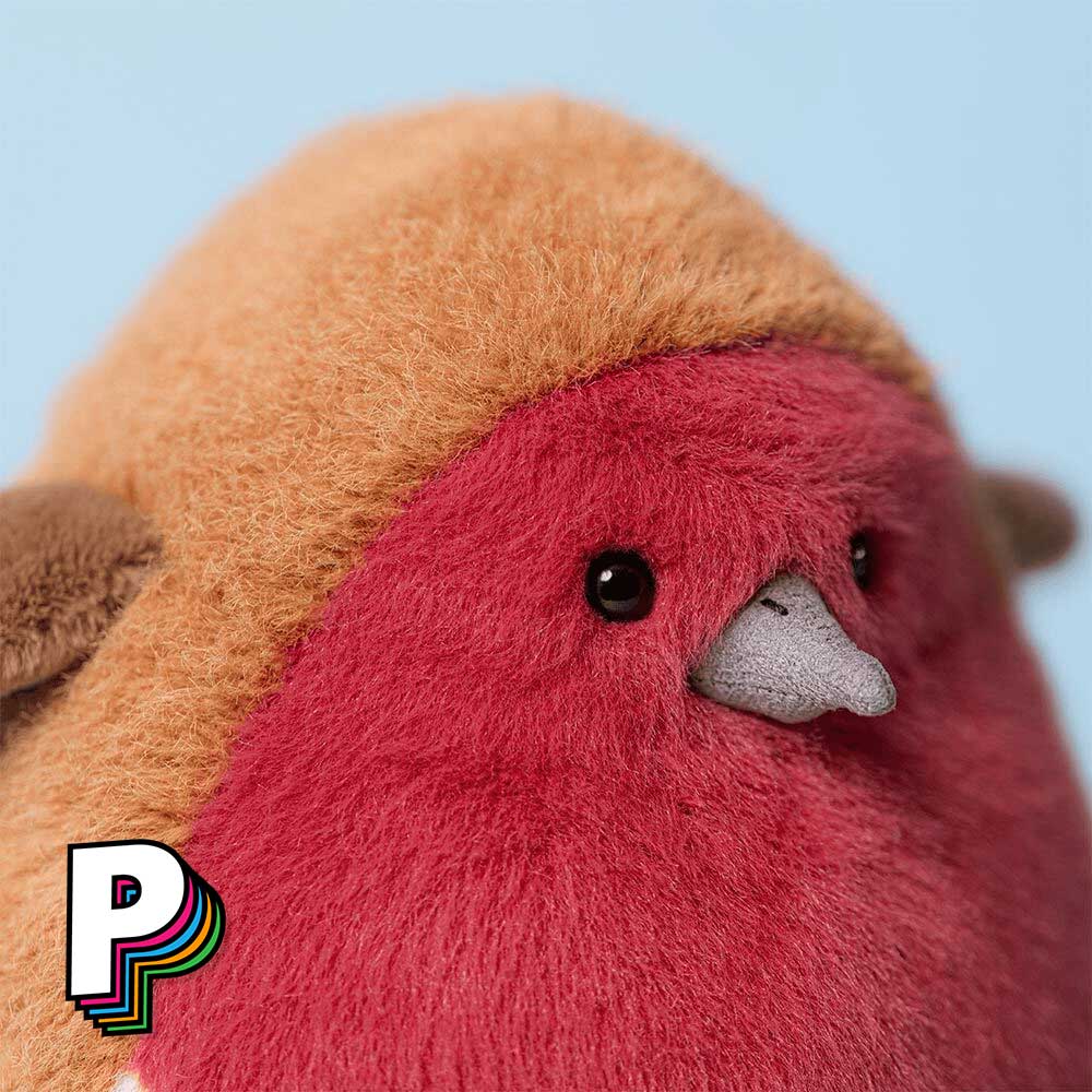 Détails visage et bec peluche rouge-gorge Plum Jellycat