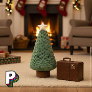 Peluche Sapin de Noël Bleu de Jellycat arrivant dans un salon décoré pour les fêtes