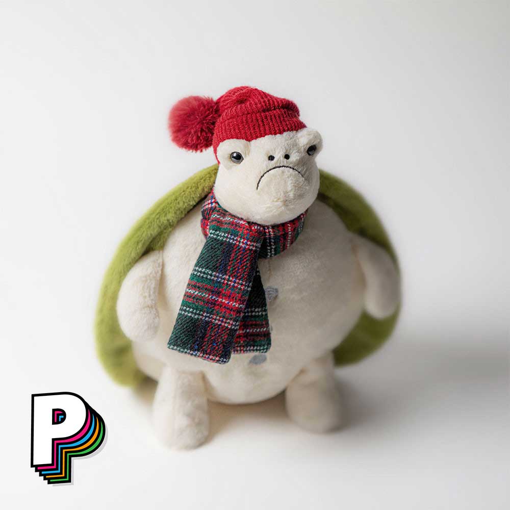 Peluche Tortue Timmy bonhomme de neige de Jellycat pour voirr sa tête boudeuse
