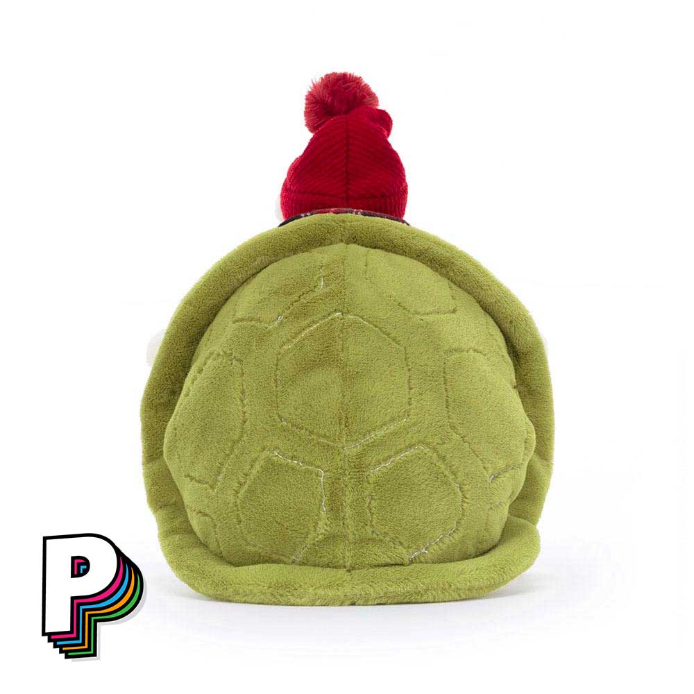 Peluche Tortue Timmy bonhomme de neige de Jellycat avec sa carapace verte