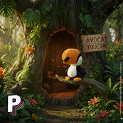 Peluche Toucan Bodacious Beak de Jellycat près de son arbre