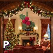 Peluche Branche de Houx Amuseables de Jellycat qui est accroché à l'entree d'un salon décoré pour Noël