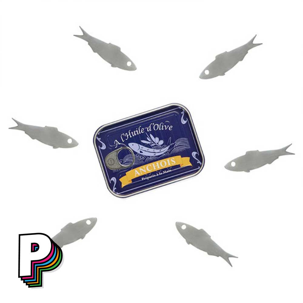 La boite vintage conserverie et les 6 Pics apéritif conserverie en forme d'anchois