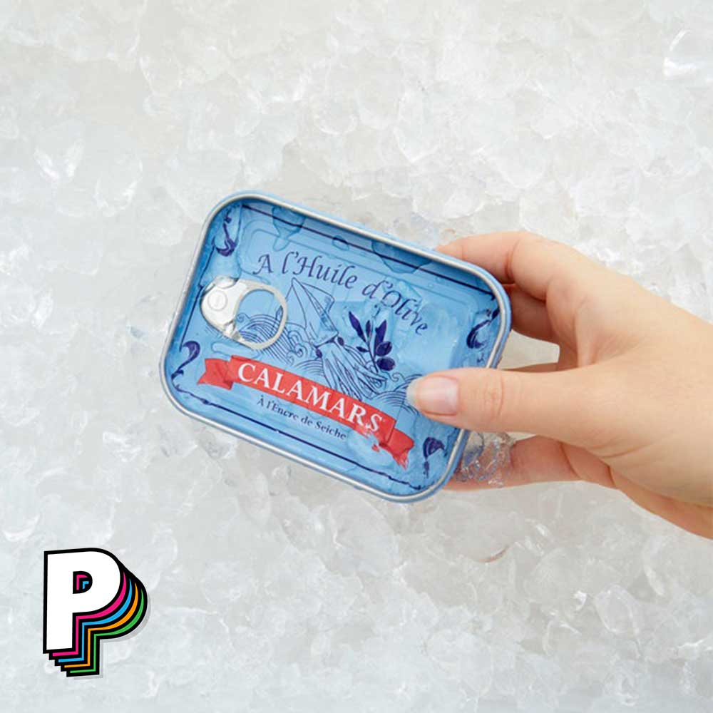 Boite en métal des Pics apéritif conserverie en forme de calamars