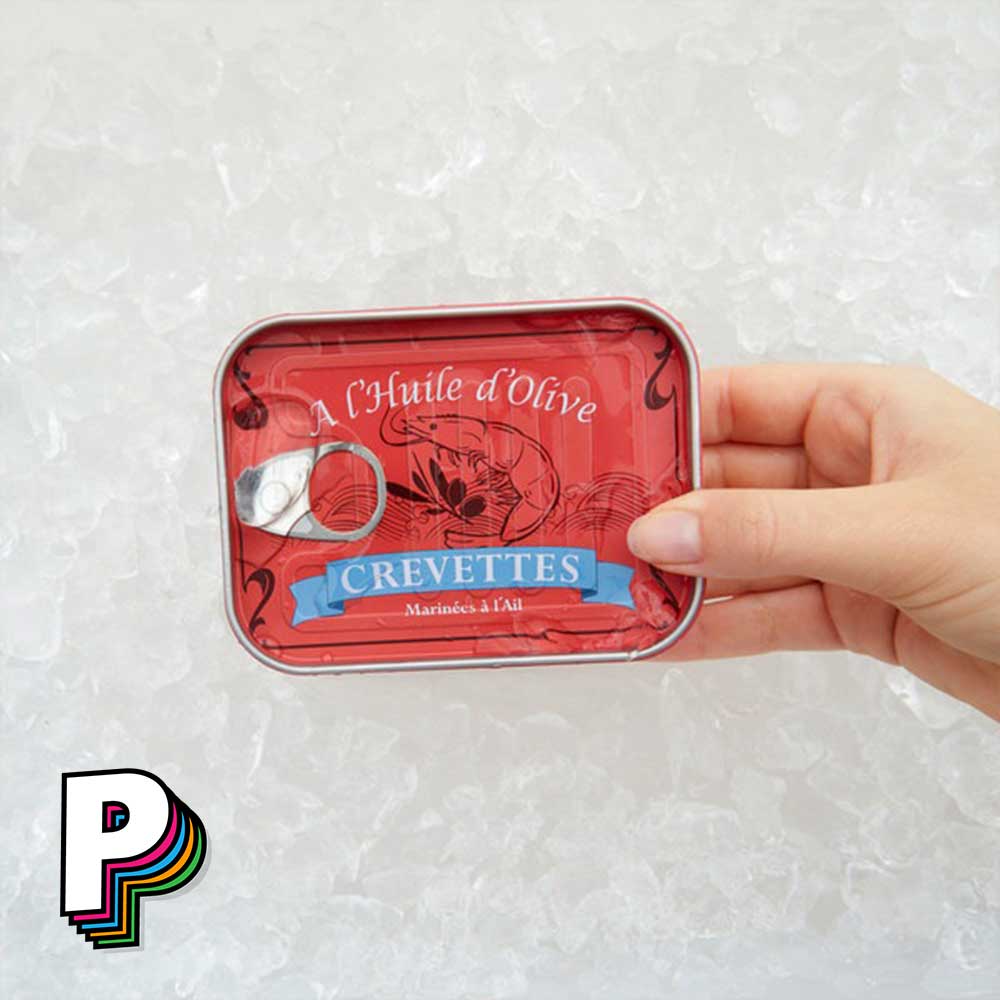 Pics apéritif conserverie en forme de crevette dans sa belle boite vintage conserverie