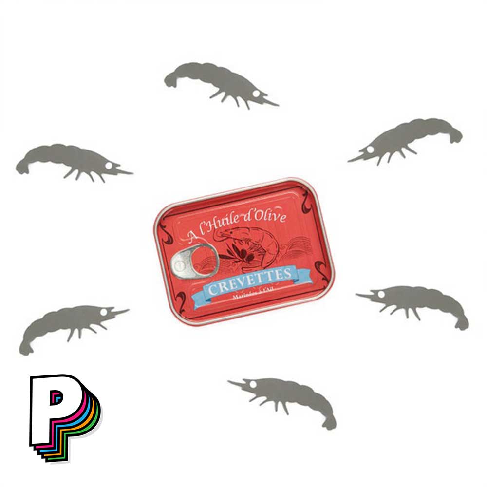 Pics apéritif conserverie en forme de crevette avec boite et 6 pics crevette en métal