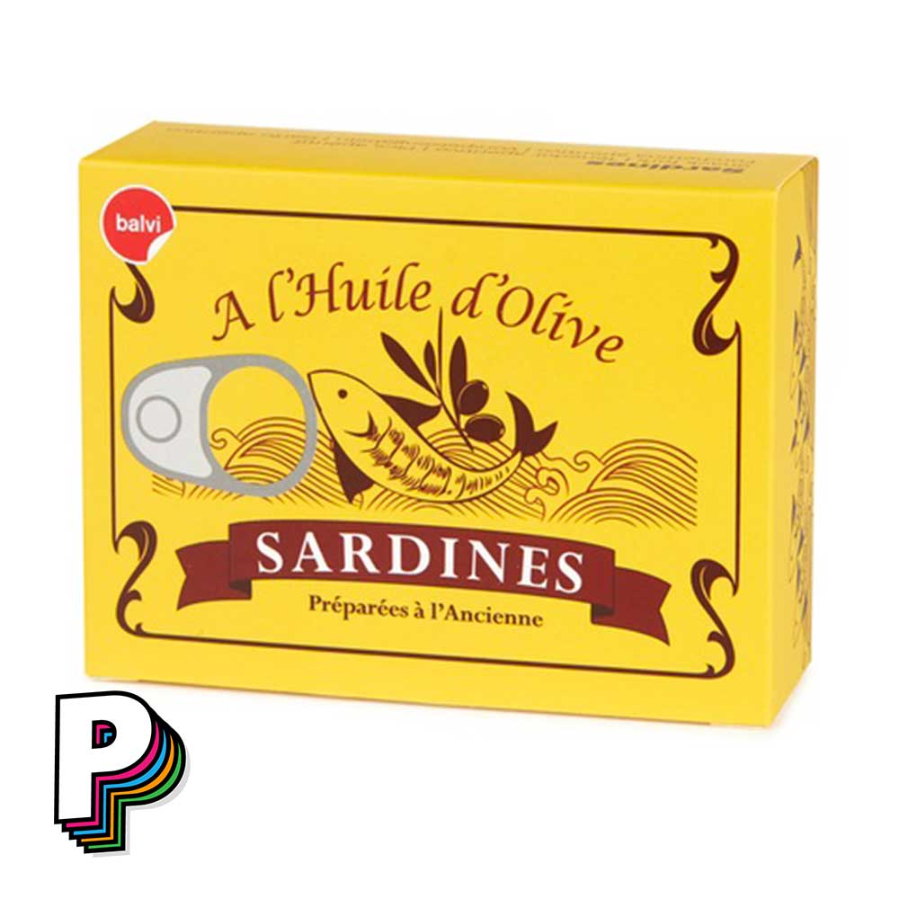 Boite apéritif arête sardine avec des olives