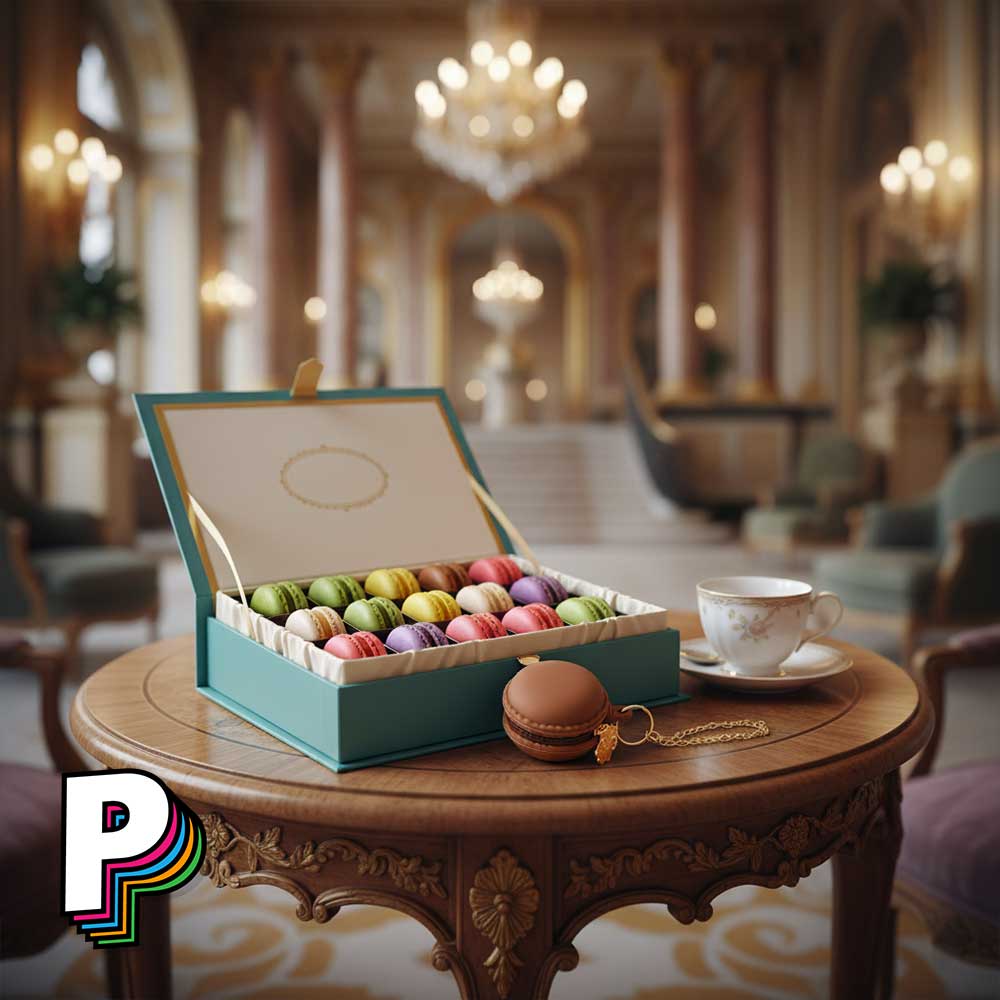 Trousse & Porte-clé Macaron Chocolat de YUP! avec coffret macaron