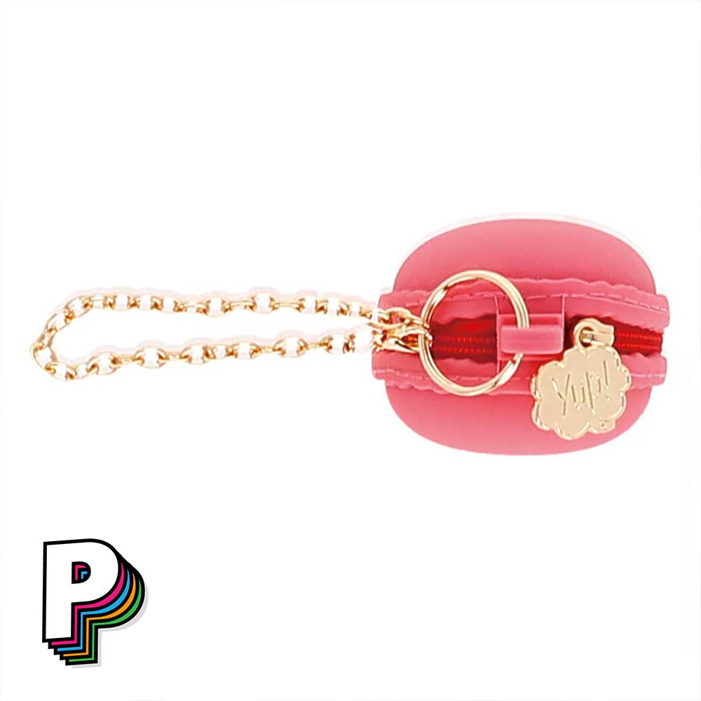 Porte-clé trousse Macaron Framboise de YUP! vue de côté fermeture éclair dorée