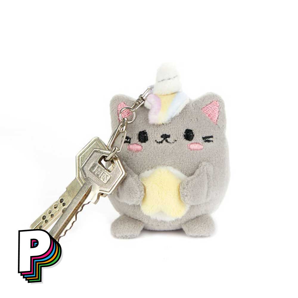 Porte-clés peluche chat gris Starry Fluffy Kawaii avec les clés