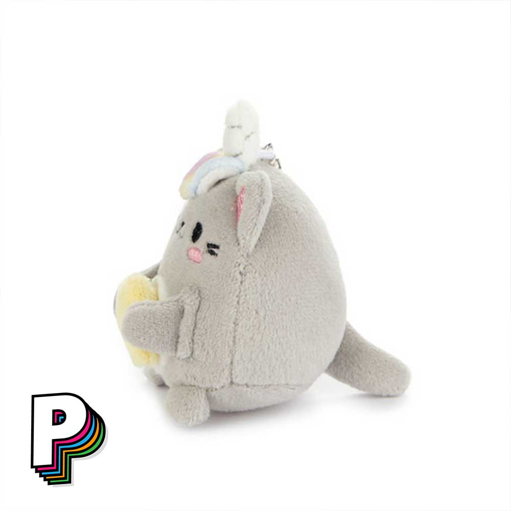 Porte-clés peluche chat gris Starry Fluffy Kawaii de côté
