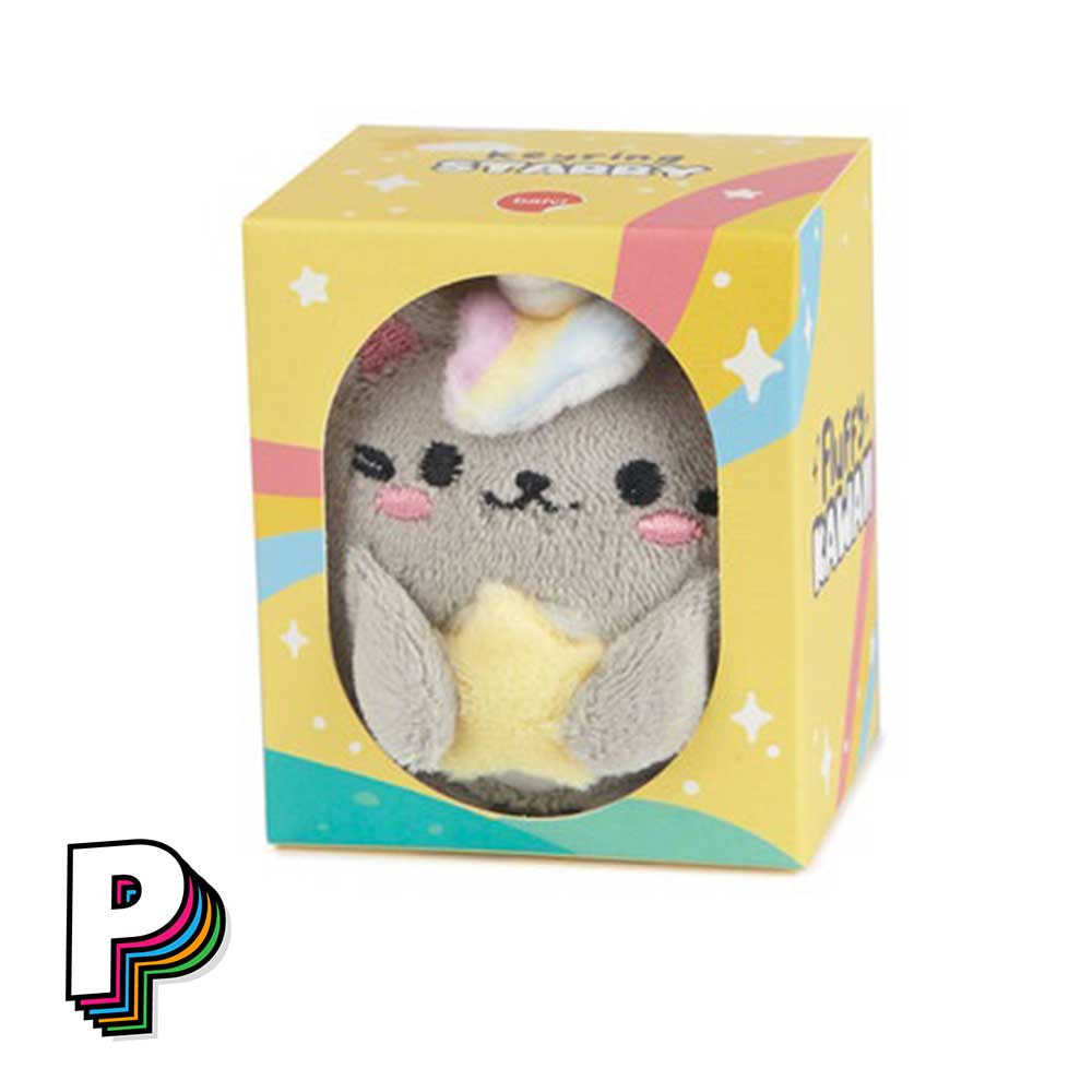 Porte-clés peluche chat gris Starry Fluffy Kawaii dans sa boite