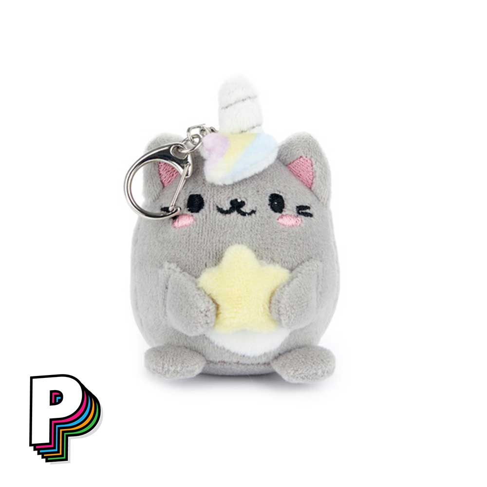 Porte-clés peluche chat gris Starry Fluffy Kawaii avec étoile