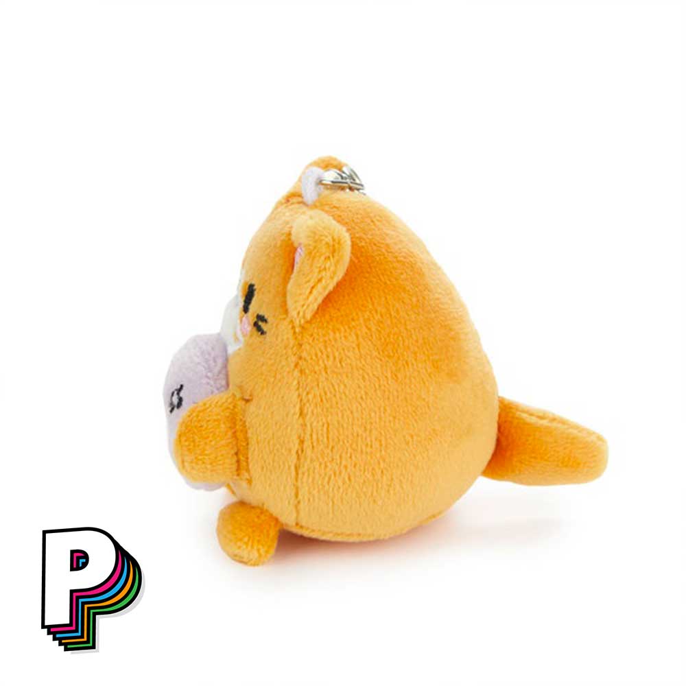 Porte-clés peluche chat orange Gamer Fluffy Kawaii de côté