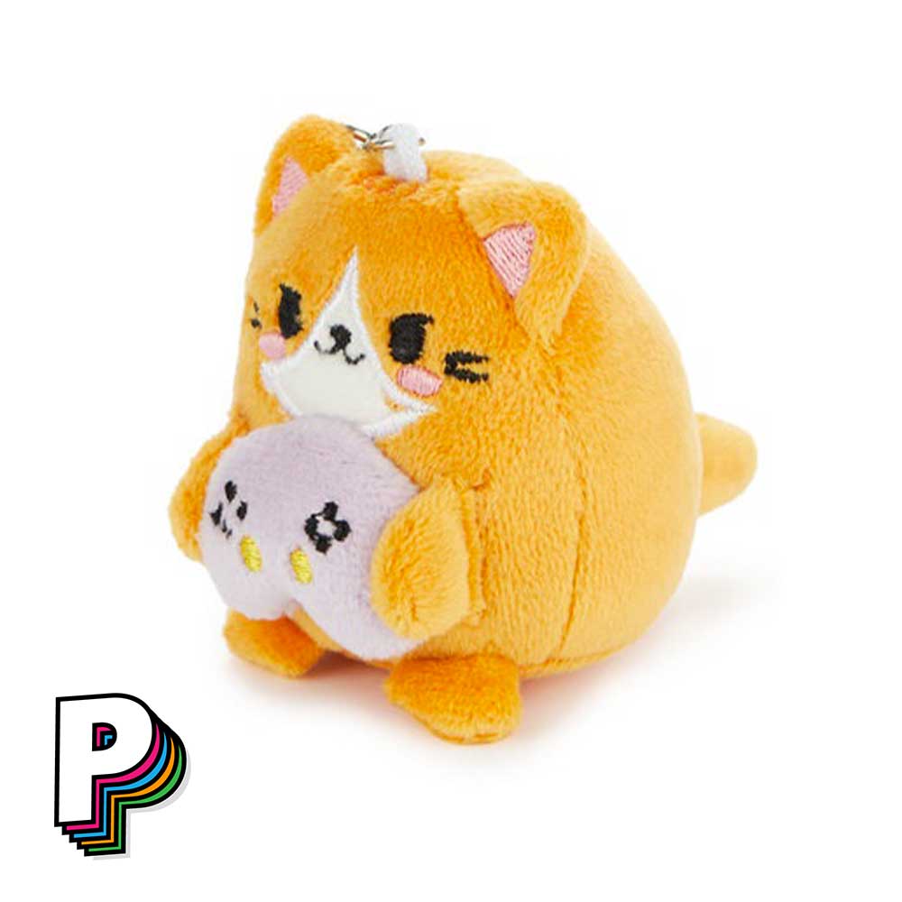 Porte-clés peluche chat orange Gamer Fluffy Kawaii détails visage manette jeu vidéo