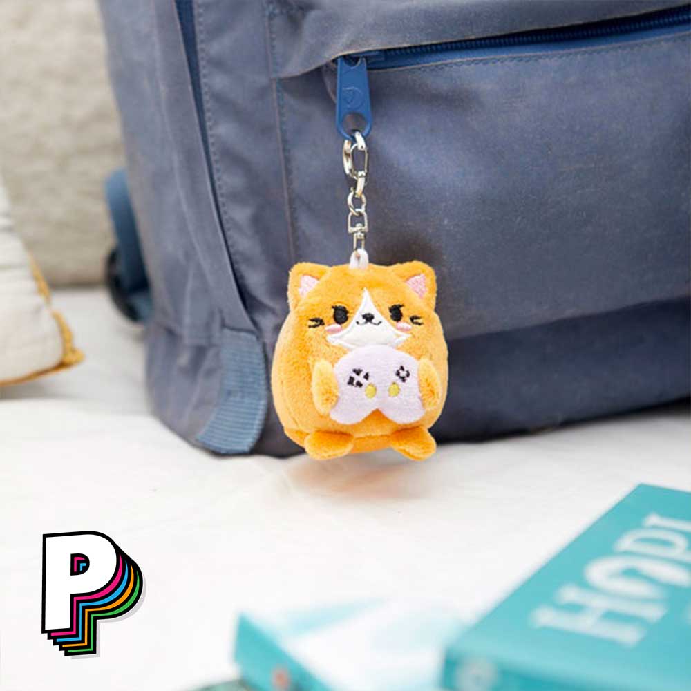 Porte-clés peluche chat orange Gamer Fluffy Kawaii accroché sac bleu
