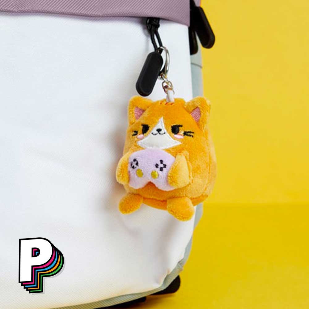 Porte-clés peluche chat orange Gamer Fluffy Kawaii accroché sac
