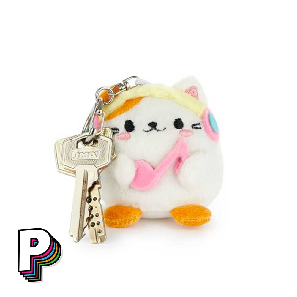 Porte-clés peluche chat blanc Melody Fluffy Kawaii avec des clés