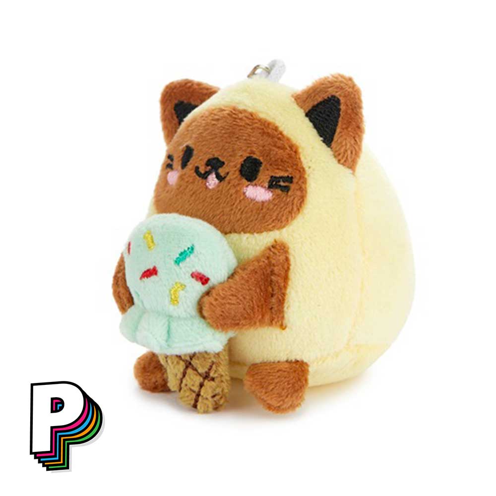Porte-clés peluche chat Minty Jaune Fluffy Kawaii de côté
