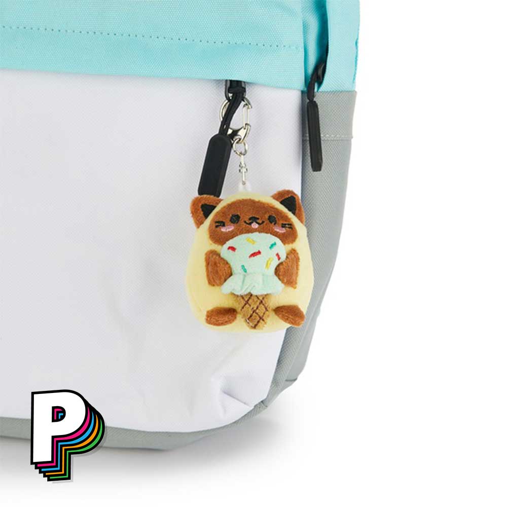 Porte-clés peluche chat Minty Jaune Fluffy Kawaii sur un sac