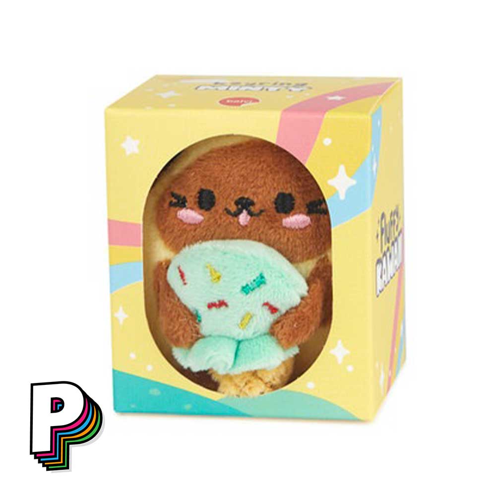 Porte-clés peluche chat Minty Jaune Fluffy Kawaii dans sa boite