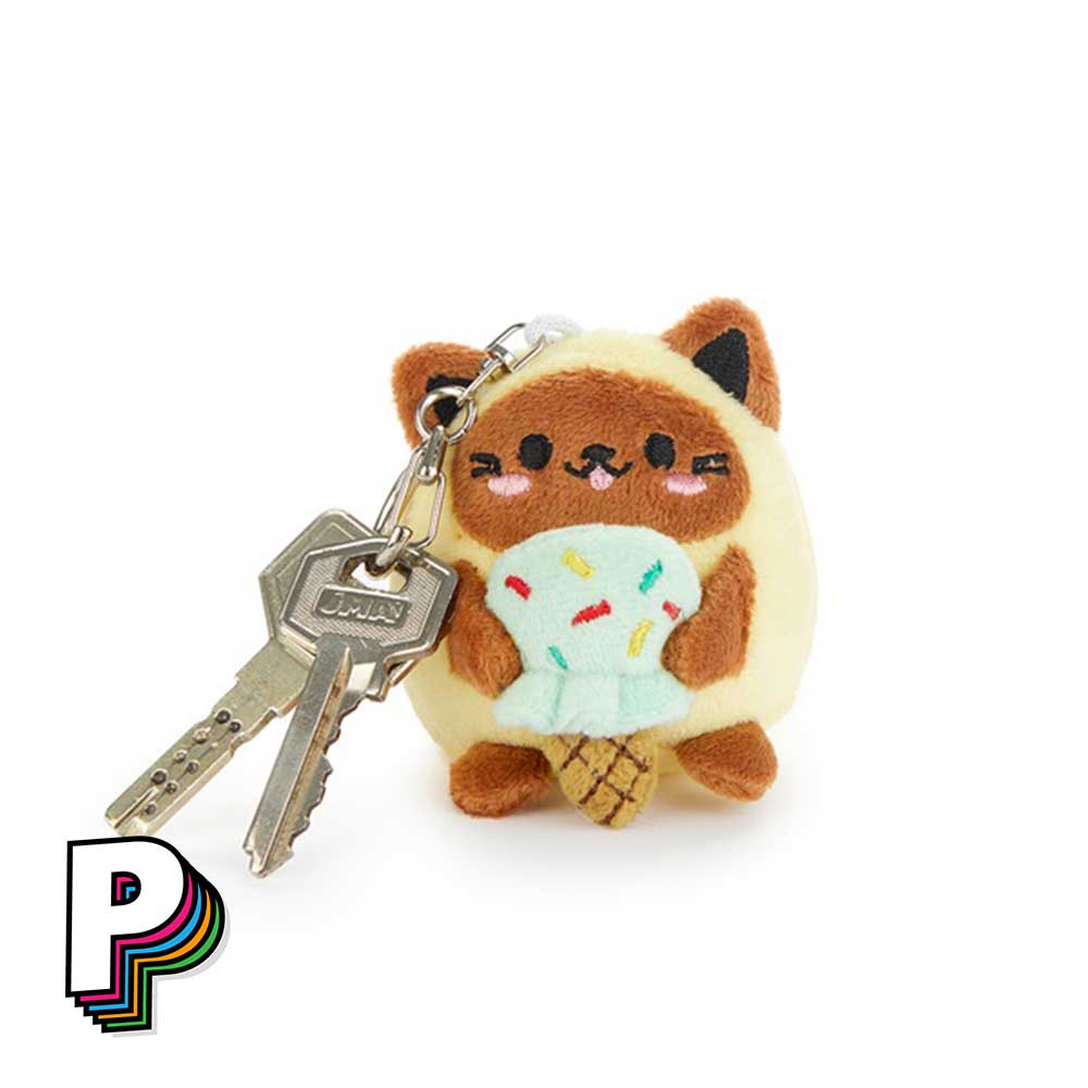 Porte-clés peluche chat Minty Jaune Fluffy Kawaii avec trousseau