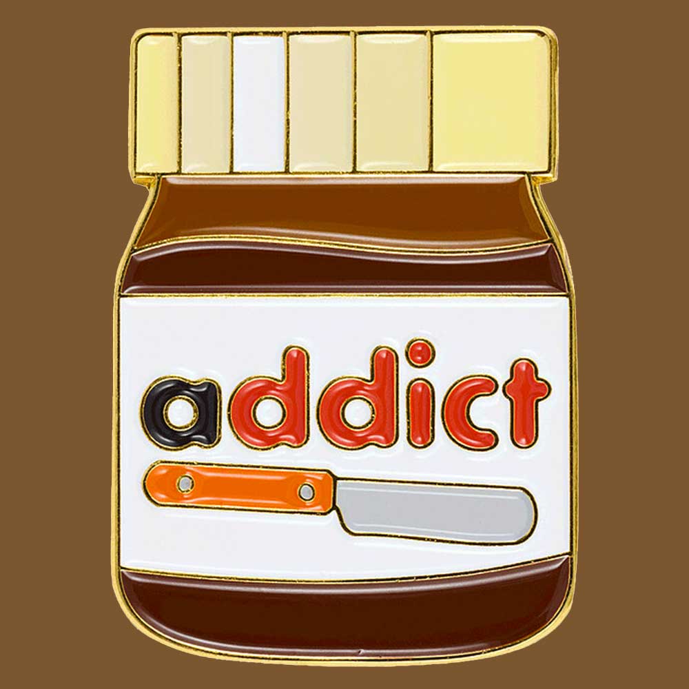 pin's pot de pâte à tartiner avec addict en texte.