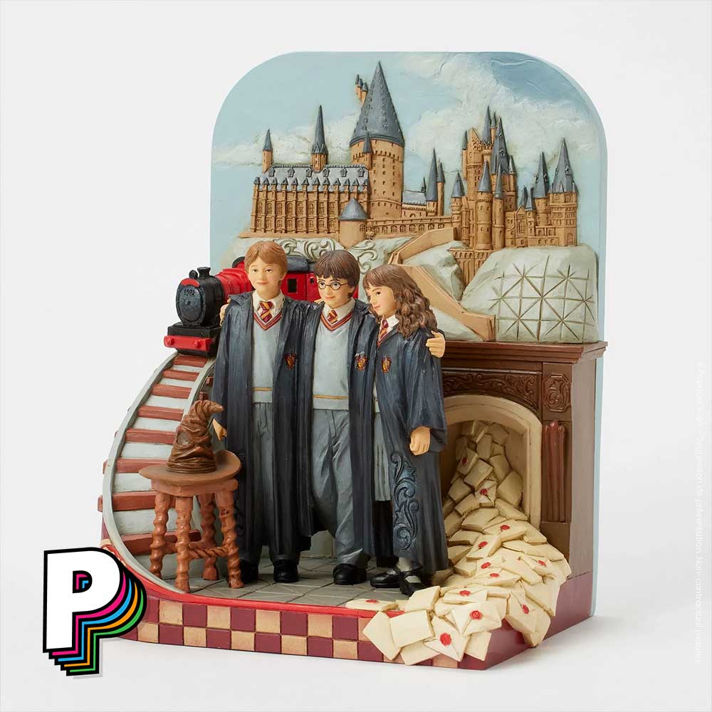 Figurine Trio Harry Ron Hermione Château Poudlard de Harry Potter
