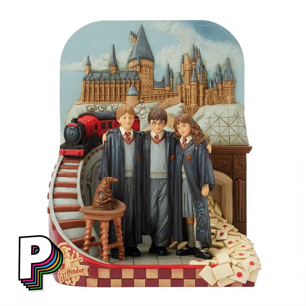 Figurine Trio Harry Ron Hermione Château Poudlard de Harry Potter Enesco 6016707